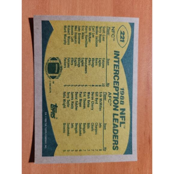 1989 Topps #221 Interception Leaders - Scott Case/Erik McMillan - NFL-Fresh pull - Picture 2 of 2